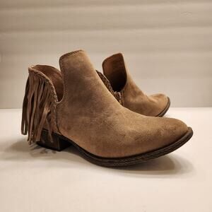 VERY G Trio VGLB0325-277 Womens 9 Taupe Faux Suede Ankle Boot Fringe Western
